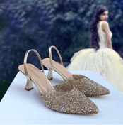 Resim Gloriys Ayakkabı & Çanta Gold cam taşlı 6 cm topuklu ayakkabı 01210 