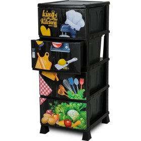 Resim Homie 4 Katlı Çekmeceli Baskılı Desenli Kapaklı Plastik Komidin - Sebzelik - Çekmece 