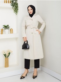 Resim Vibeys Collection Kadın Likralı Keten Kumaş Trençkot 