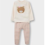 Resim Defacto Kız Bebek 2li Takım Ayı Baskılı Triko Düğmeli Hırka Çizgili Alt F3222a525wner233 Ekru 