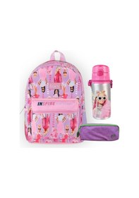 Resim Anaokul Çantası + Çift Gözlü Kalemlik - Barbie Aluminyum Pipetli Matara Suluk 500ml 4 Pembe 