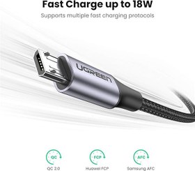 Resim Ugreen Örgülü Micro-USB & USB-A Data ve Şarj Kablosu, 50 CM, Siyah 