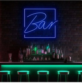Resim Bar Yazılı Neon Tabela Mavi 