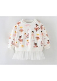 Resim Balerin Desenli Uzun Kollu Tüllü Sweatshirt Krem 