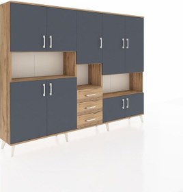 Resim Arges Dolap 13 Raflı 3 Çekmeceli 9 Kapaklı 220x30x163 Çam-antrasit/çam Antrasıt/atlas Çam - Atlas Çam 