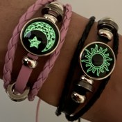 Resim 2 adet/1 Set Luminous Moda El Dokuma Çift Bileklik Seti Güneş, Ay ve Yıldız En İyi Arkadaşlar Kombinasyonu Luminous Takı Hediyesi Sevgililer Günü/Ramazan için Orta Doğu 