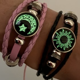Resim 2 adet/1 Set Luminous Moda El Dokuma Çift Bileklik Seti Güneş, Ay ve Yıldız En İyi Arkadaşlar Kombinasyonu Luminous Takı Hediyesi Sevgililer Günü/Ramazan için Orta Doğu 