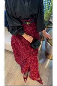 Resim MissPuL Bordo Kadın Güllü Uzun Etek 