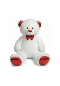 Resim Parlak Papyonlu Peluş Ayı 150 Cm Beyaz Çok Renkli 