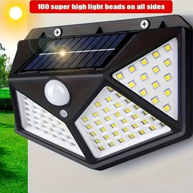 Resim 1 adet 100LED Hareket Sensörlü Dış Mekan Yol Lambası Güneş Duvar Aplikasyonu, 3 Mod Ev Adım Güvenlik Lambaları, Patio Dış Duvar Lambaları, Koridorlar, Apartmanlar, Depolar için 270° Aydınlatma Açısı, ABS Malzeme Güneş Enerjili Şarj Edilebilir Fenerler, COB Aydınlatma 