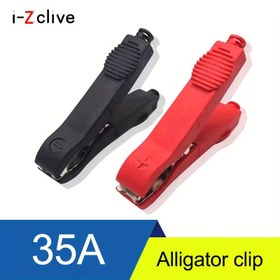 Resim 35A Alligator Klips, 2,95 inç/75 mm Uzun Krokodyl Klips, Pil Yüksek Akım Araba Pilı Kırmızı ve Siyah Klips. 