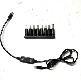 Resim Ayarlanabilir Voltaj PD Şarj Kablosu, 5V/9V/12V/15V/20V, Type-C'den DC Erkek Konnektöre 5.5x2.1mm veya 8 Farklı Adaptör Fişi, 8 Pinli Arayüz Dahil 
