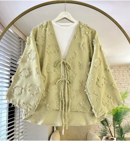 Resim AEC PRIVE Yazlık Müslin Kimono Gömlek ile Şıklık - Yeşil / L / Kadın / Kız 