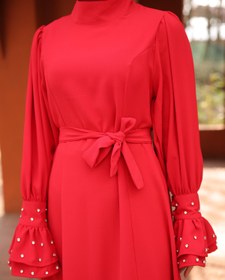 Resim Esre Store 4507 -L-4 Taş Detaylı Tesettür Elbise Kirmizi 