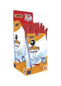 Resim Bic Cristal Soft Tükenmez Kalem, Kırmızı, 50'li Kutu, 1.2 Mm Orta Kalınlıkta Uç, Şeffaf Gövde, Delikli Kapak Çok Renkli 