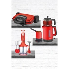 Resim Goldmaster Kırmızı 31 Parça Avantajlı Elektronik Evlilik Paketi Elektrikli Mutfak Çeyiz Seti 