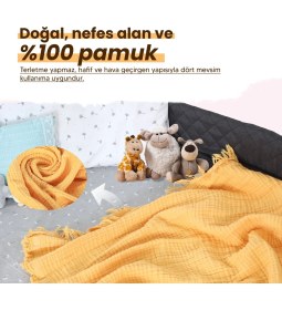 Resim Özgürce Yumuşak ve Hafif 4 Katlı Pamuk Müslin Bebek Battaniyesi 100X130 
