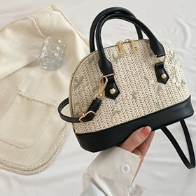 Resim Retro Kadın Çantası - Ayarlanabilir Askılı, Beyaz & Siyah Dokuma Kumaş, Fermuarlı, Polyester Astar, Elde Yıkama/Kuru Temizleme, Günlük Kullanım İçin Casual ve Resmi Çanta, Crossbody Çanta, Çok Amaçlı Moda Aksesuarı, Altın Tonlu Donanım 