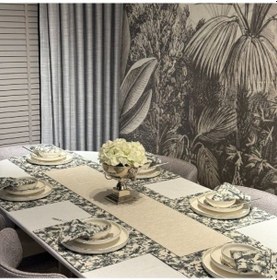 Resim Keten 6 Lı Espamira Desen 6 Amerikan Servis & 1 Runner 6 Peçete Çok Renkli 