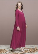 Resim Even Fashion Hamile Giyim Kadın Bordo Kolyeli Uzun Kollu Abiye Hamile Elbise 