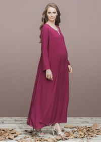 Resim Even Fashion Hamile Giyim Kadın Bordo Kolyeli Uzun Kollu Abiye Hamile Elbise 