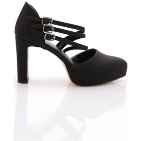 Resim Dgn 218 Kadin Bileği Kemerli Topuklu Ayakkabi Siyah Nubuk 