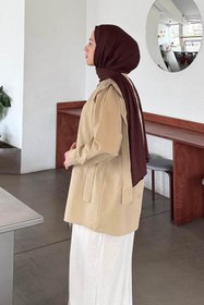 Resim lamelif Omuz Vatka Detaylı Tesettür Gömlek Bej 