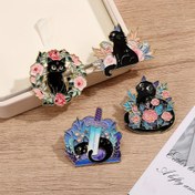 Resim 1 adet/4 adet Siyah Kedi Enamel Pini Gül Süslemeli, Pastel - Yaprak Tasarımı, Kılıç ve Yıldızlı - Çiçek Süslemeli Tasarımlar. Şapkalar, Çantalar, Giysiler için Harika Aksesuarlar. Kedi Severler ve Moda Tutkunları için Mükemmel Hediye 