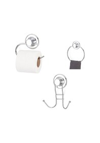 Resim Vakumlu Banyo Aksesuarı 3 Lü Set Havluluk Tuvalet Kağıtlığı Gümüş 