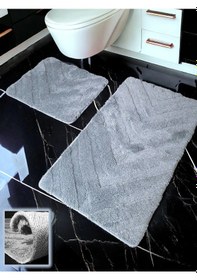 Resim Karnali Koyu Gri 2li Banyo Paspası 60x100 50x60 Cm Koyu Gri 