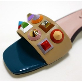 Resim Taş Detaylı Kadın Terlik Fendi 8r6507-86 Koyu Turkuaz 