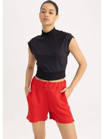 Resim DeFactoFit Crop Dik Yaka Sporcu Kısa Kollu Ağır Kumaş Tişört B8966AX24SMBK81 