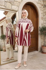 Resim Kirazca Butik Kadın Desenli Oversize Tesettür Tunik Rahat Kalıp 80/85 cm 