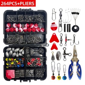 Resim 264 parçalık Balıkçılık Aksesuarları Seti, Balıkçılık Pensesi, Balıkçılık İğneleri, Kurşun Ağırlık, Namlu Dönerleri, Çıtçıtlar, Şamandıralar ve Bobberlar Dahil Takım Kutusu ile Balıkçılık Terminal Seti 