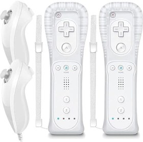 Resim MOICUCU Wii Remote Controller Motion Plus olmadan, kablosuz Wii uzaktan kumanda, Wii Controller uzaktan kumanda, Nunchuck ile, silikon kılıflı, Wii Controller için el kayışı 