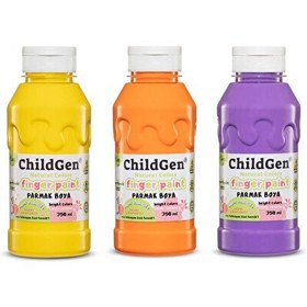 Resim ChildGen 3x350 ML Süper Yıkanabilir Turuncu-Sarı-Mor 3'lü Parmak Boya Seti 