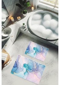 Resim Yıkanabilir Kaymaz Tabanlı Modern Desenli 2'li Banyo Paspas Takımı Bps0022 Renkli 