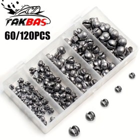 Resim 60/120 Adet Balık Ağırlığı Kiti, Bölünmüş Atış Ağırlıkları, Yuvarlak Çıkarılabilir Balık Ağırlıkları, 5 Boyut 