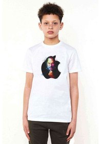 Resim Steve Jobs Apple Baskılı Unisex Çocuk Beyaz T-Shirt 