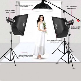 Resim Godox QS600 II W/S 3'lü Stüdyo Paraflaş SoftBox Kit (600 Watt) & Stüdyo Fon Perde Sistemi 