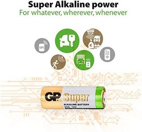 Resim GP Batteries GP23A Süper Alkalin 23A/MN21/V23GA Boy Pil, 12 Volt, 5'li Kart, Bakır/Beyaz/Yeşil 