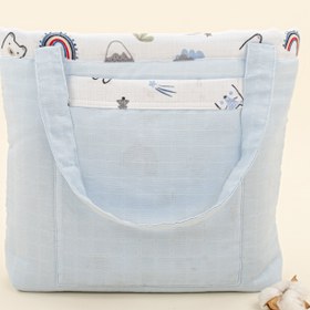 Resim Bebek Bakım Çantası - Mavi Muslin - Mavi Kedi 