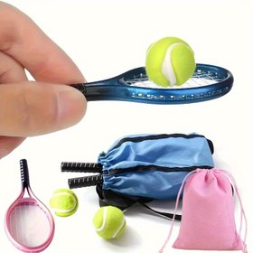 Resim 3 adet Mini Tenis Raketi Dekor Seti, Mavi ve Pembe ile Taşıma Çantası - Ev, Ofis Gösterimi, DIY Bebek Evi Spor Koleksiyonları, Hediye Verme İçin İdeal 
