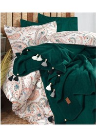 Resim İyi Geceler İstanbul Boho Chic Çift Kişilik Battaniyeli Nevresim Seti Zümrüt Yeşil 