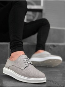 Resim BA0003 Bağcıklı Klasik Spor Gri Renk Keten Yüksek Taban Casual Erkek Ayakkabı Siyah 