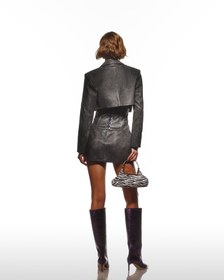 Resim Distressed Effect Leather Cropped Coat - S 