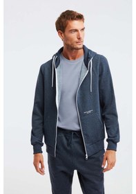 Resim Grimelange Momentum Erkek Fermuarlı Yuksek Yaka Kapüşonlu Nakışlı Kordonlu Içi Polarlı Lacivert Sweatshirt 