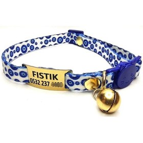 Resim Ayz Markalama Güvenlik Kilitli İsimli Kedi Tasması Nazar Boncuk 