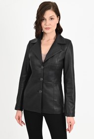 Resim Brienne Siyah Blazer Hakiki Deri Ceket Kadın - Siyah / 42 / Gerçek Deri 