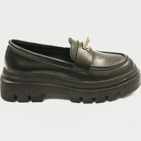 Resim Kadın Deri Loafer Kalın Comfort Tabanlı Metal Tokalı Siyah Vareen Siyah 